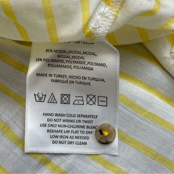 Maeve Butter Yellow & White Striped Button Up Tie Waist Sleeveless Blouse - Picture 9 of 9